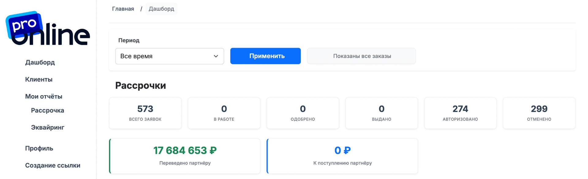 Дашборд: переведено партнёру